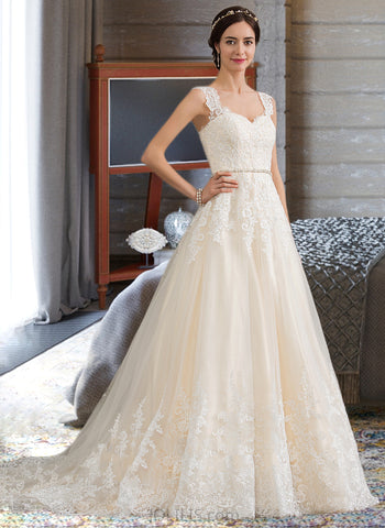 Alexus Ball-Gown/Princess Sweetheart Court Train Tulle Lace Wedding Dress With Beading Sequins UKP0017054