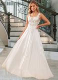 Ann A-Line Square Neckline Floor-Length Chiffon Lace Wedding Dress With Lace Sequins UKP0017055