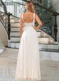 Ann A-Line Square Neckline Floor-Length Chiffon Lace Wedding Dress With Lace Sequins UKP0017055