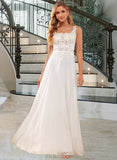 Ann A-Line Square Neckline Floor-Length Chiffon Lace Wedding Dress With Lace Sequins UKP0017055