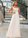 Ann A-Line Square Neckline Floor-Length Chiffon Lace Wedding Dress With Lace Sequins UKP0017055