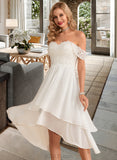 Leyla A-Line Off-the-Shoulder Asymmetrical Chiffon Lace Wedding Dress With Beading Sequins UKP0017056