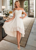 Leyla A-Line Off-the-Shoulder Asymmetrical Chiffon Lace Wedding Dress With Beading Sequins UKP0017056