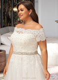 Harmony Ball-Gown/Princess Off-the-Shoulder Court Train Tulle Lace Wedding Dress With Beading Sequins UKP0017057