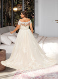 Harmony Ball-Gown/Princess Off-the-Shoulder Court Train Tulle Lace Wedding Dress With Beading Sequins UKP0017057