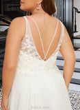 Maud A-Line V-neck Sweep Train Chiffon Lace Wedding Dress With Beading Sequins Split Front UKP0017058