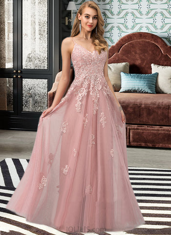 Susanna Ball-Gown/Princess V-neck Floor-Length Tulle Wedding Dress UKP0017059