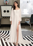 Jessica A-Line V-neck Chapel Train Chiffon Wedding Dress With Split Front UKP0017062