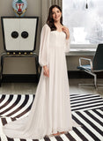 Jessica A-Line V-neck Chapel Train Chiffon Wedding Dress With Split Front UKP0017062