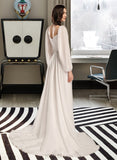 Jessica A-Line V-neck Chapel Train Chiffon Wedding Dress With Split Front UKP0017062