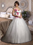 Averi Ball-Gown/Princess Sweetheart Chapel Train Satin Tulle Wedding Dress With Ruffle Appliques Lace Bow(s) UKP0017063