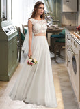 Sloane A-Line Scoop Neck Floor-Length Chiffon Lace Wedding Dress With Beading Sequins UKP0017064