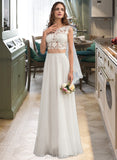 Sloane A-Line Scoop Neck Floor-Length Chiffon Lace Wedding Dress With Beading Sequins UKP0017064