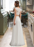 Sloane A-Line Scoop Neck Floor-Length Chiffon Lace Wedding Dress With Beading Sequins UKP0017064