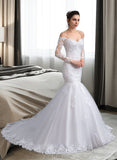 Lilliana Trumpet/Mermaid Off-the-Shoulder Court Train Tulle Lace Wedding Dress With Beading Sequins UKP0017066