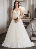 Ida Ball-Gown/Princess V-neck Court Train Tulle Lace Wedding Dress With Beading Sequins UKP0017067