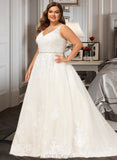 Ida Ball-Gown/Princess V-neck Court Train Tulle Lace Wedding Dress With Beading Sequins UKP0017067