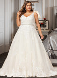 Ida Ball-Gown/Princess V-neck Court Train Tulle Lace Wedding Dress With Beading Sequins UKP0017067