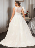 Ida Ball-Gown/Princess V-neck Court Train Tulle Lace Wedding Dress With Beading Sequins UKP0017067