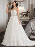 Ida Ball-Gown/Princess V-neck Court Train Tulle Lace Wedding Dress With Beading Sequins UKP0017067