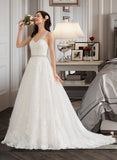 Ida Ball-Gown/Princess V-neck Court Train Tulle Lace Wedding Dress With Beading Sequins UKP0017067