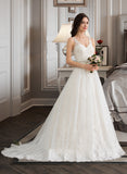 Ida Ball-Gown/Princess V-neck Court Train Tulle Lace Wedding Dress With Beading Sequins UKP0017067