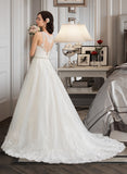 Ida Ball-Gown/Princess V-neck Court Train Tulle Lace Wedding Dress With Beading Sequins UKP0017067