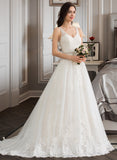 Ida Ball-Gown/Princess V-neck Court Train Tulle Lace Wedding Dress With Beading Sequins UKP0017067