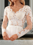 Kaylyn A-Line V-neck Floor-Length Chiffon Lace Wedding Dress With Lace Sequins UKP0017070