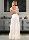 Kaylyn A-Line V-neck Floor-Length Chiffon Lace Wedding Dress With Lace Sequins UKP0017070