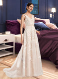 Addyson A-Line V-neck Court Train Tulle Lace Wedding Dress UKP0017072