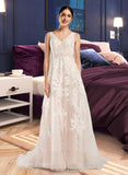 Addyson A-Line V-neck Court Train Tulle Lace Wedding Dress UKP0017072