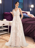 Addyson A-Line V-neck Court Train Tulle Lace Wedding Dress UKP0017072