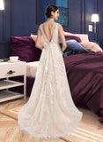 Addyson A-Line V-neck Court Train Tulle Lace Wedding Dress UKP0017072