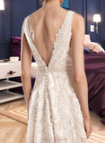 Addyson A-Line V-neck Court Train Tulle Lace Wedding Dress UKP0017072