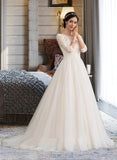 Litzy Ball-Gown/Princess Scoop Neck Court Train Tulle Lace Wedding Dress With Sequins UKP0017073