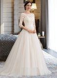 Litzy Ball-Gown/Princess Scoop Neck Court Train Tulle Lace Wedding Dress With Sequins UKP0017073