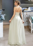 Serena A-Line V-neck Floor-Length Chiffon Lace Wedding Dress With Lace Split Front UKP0017074