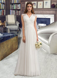 Gina A-Line Sweetheart Floor-Length Chiffon Lace Wedding Dress With Ruffle UKP0017075