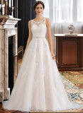 Yaritza Ball-Gown/Princess Scoop Neck Court Train Tulle Lace Wedding Dress With Beading Sequins UKP0017076