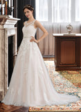 Yaritza Ball-Gown/Princess Scoop Neck Court Train Tulle Lace Wedding Dress With Beading Sequins UKP0017076