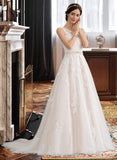 Yaritza Ball-Gown/Princess Scoop Neck Court Train Tulle Lace Wedding Dress With Beading Sequins UKP0017076