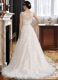 Yaritza Ball-Gown/Princess Scoop Neck Court Train Tulle Lace Wedding Dress With Beading Sequins UKP0017076