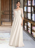 Amiyah A-Line Illusion Sweep Train Chiffon Wedding Dress With Sequins UKP0017077