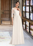 Amiyah A-Line Illusion Sweep Train Chiffon Wedding Dress With Sequins UKP0017077