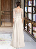 Amiyah A-Line Illusion Sweep Train Chiffon Wedding Dress With Sequins UKP0017077