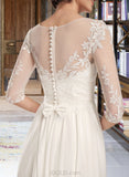 Amiyah A-Line Illusion Sweep Train Chiffon Wedding Dress With Sequins UKP0017077