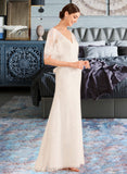 Renata Trumpet/Mermaid V-neck Court Train Chiffon Lace Wedding Dress With Sash UKP0017078