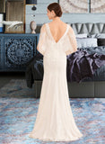 Renata Trumpet/Mermaid V-neck Court Train Chiffon Lace Wedding Dress With Sash UKP0017078