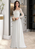 Kim A-Line Off-the-Shoulder Floor-Length Chiffon Lace Wedding Dress With Lace UKP0017079